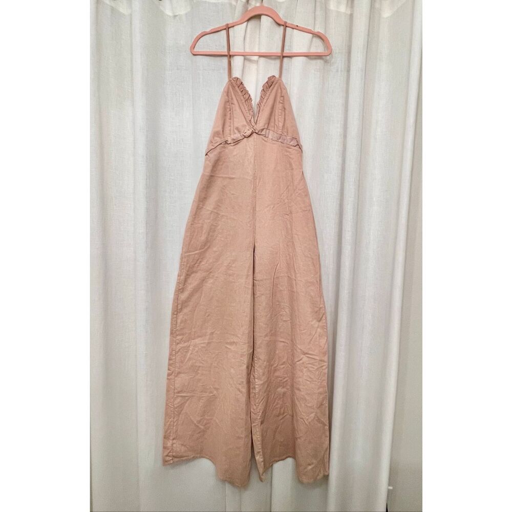 NWT Free People Women's Corduroy Ruffle Wide Leg Jumpsuit Dusty Rose Size Small